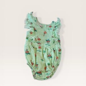 Bonnie Baby Green Floral Flamingo Baby Girl Romper